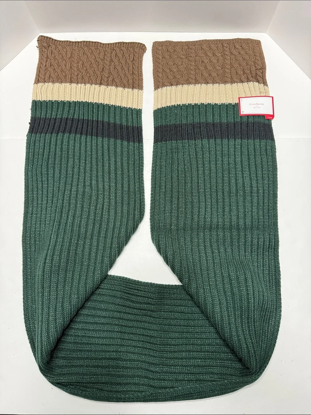 Club Room Green, Brown & Cream Ribbed Cable-Trim Scarf